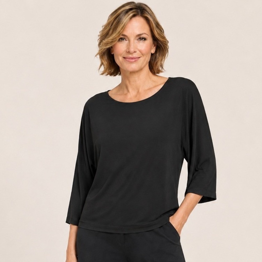 Chico's Women Top Size 1 Black Travelers Boat Neck Dolman Sleeve Blouse S42155